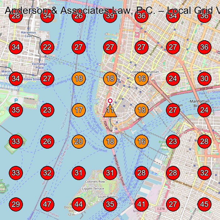 Anderson & Associates Law, P.C. GeoGrid visibility map for Law Firm in New York